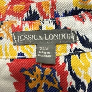 Jessica London White Floral Jean Jacket‎ Whimsical Casual Women’s Multicolor 24W